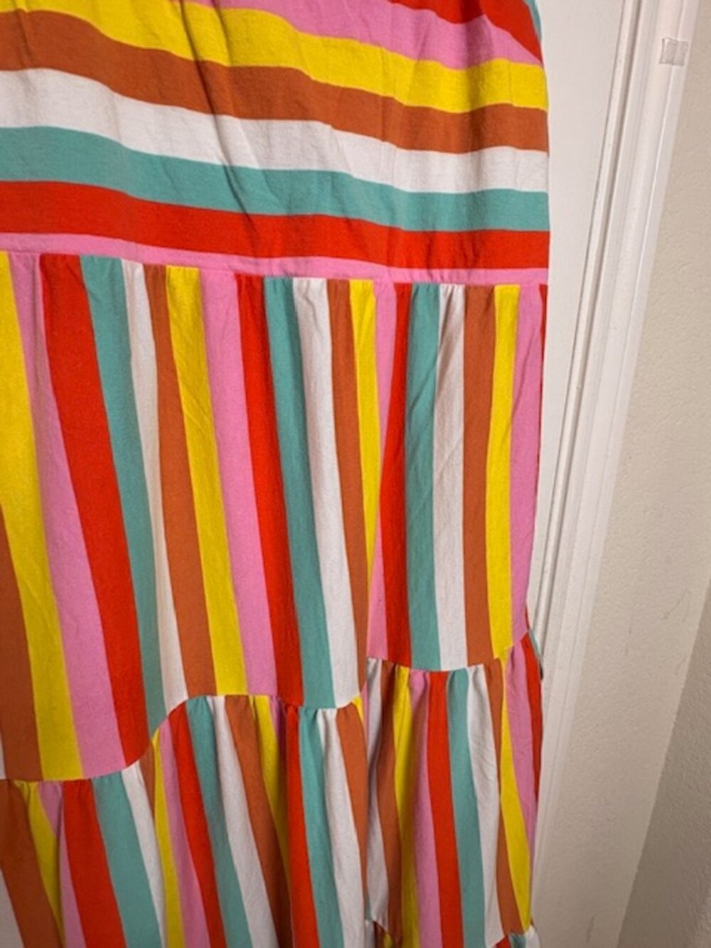 J.Crew Rainbow Stripe Tiered Maxi Dress Preppy Resort Colorful Medium - Picture 7 of 9